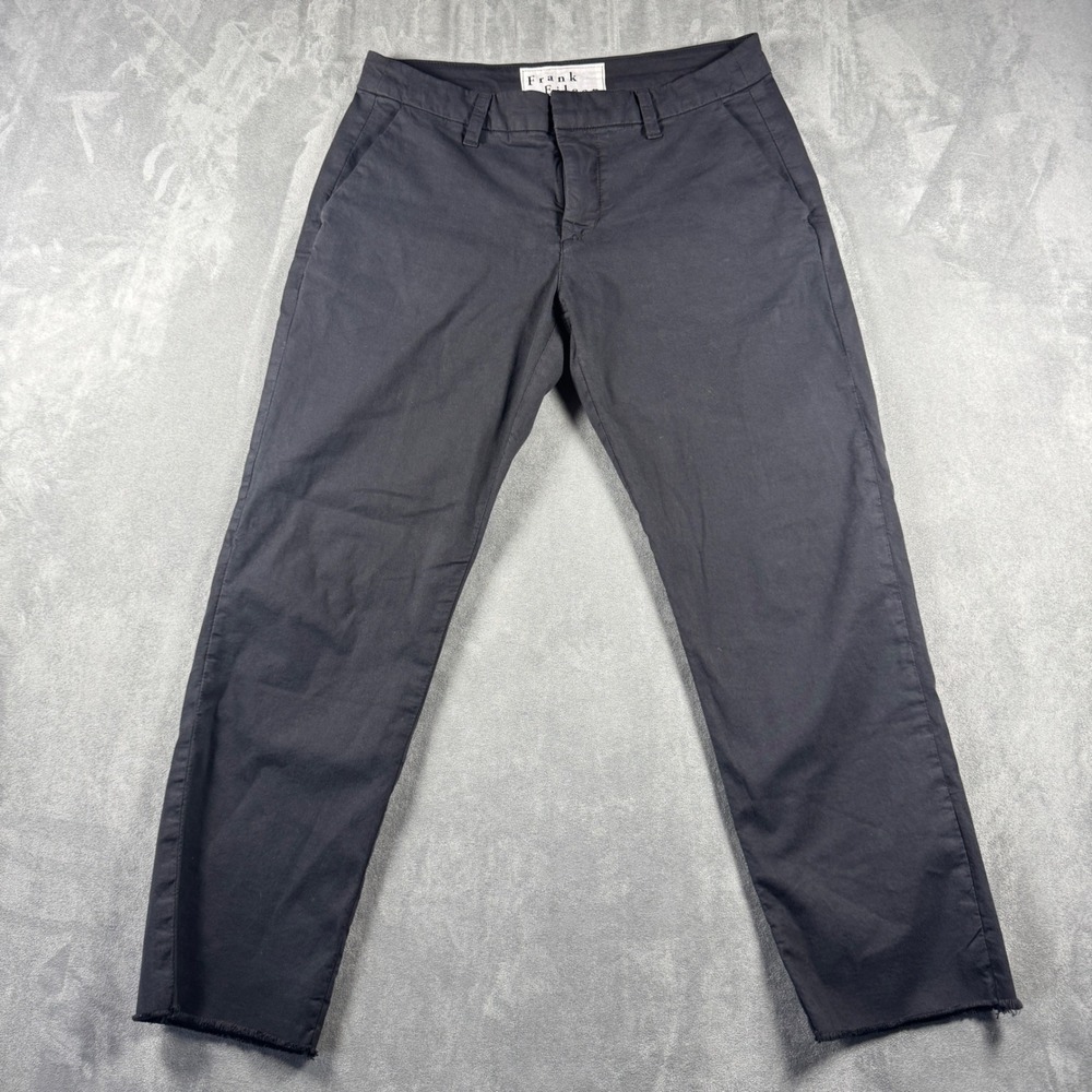 Frank & Eileen Wicklow Pant Italian Chino Women's 4 Black Raw Hem Cropped $288